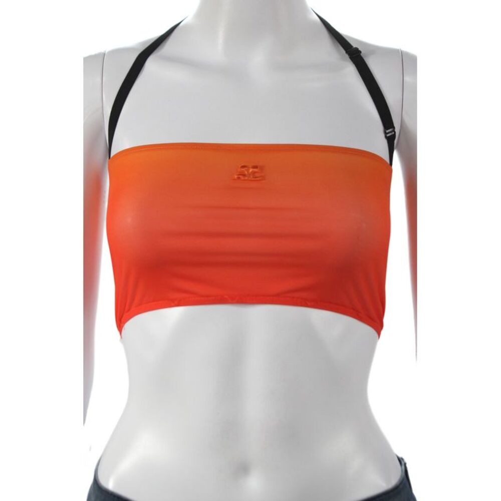 Courreges Women Cropped Halter Tank Sleeveless Orange Size M